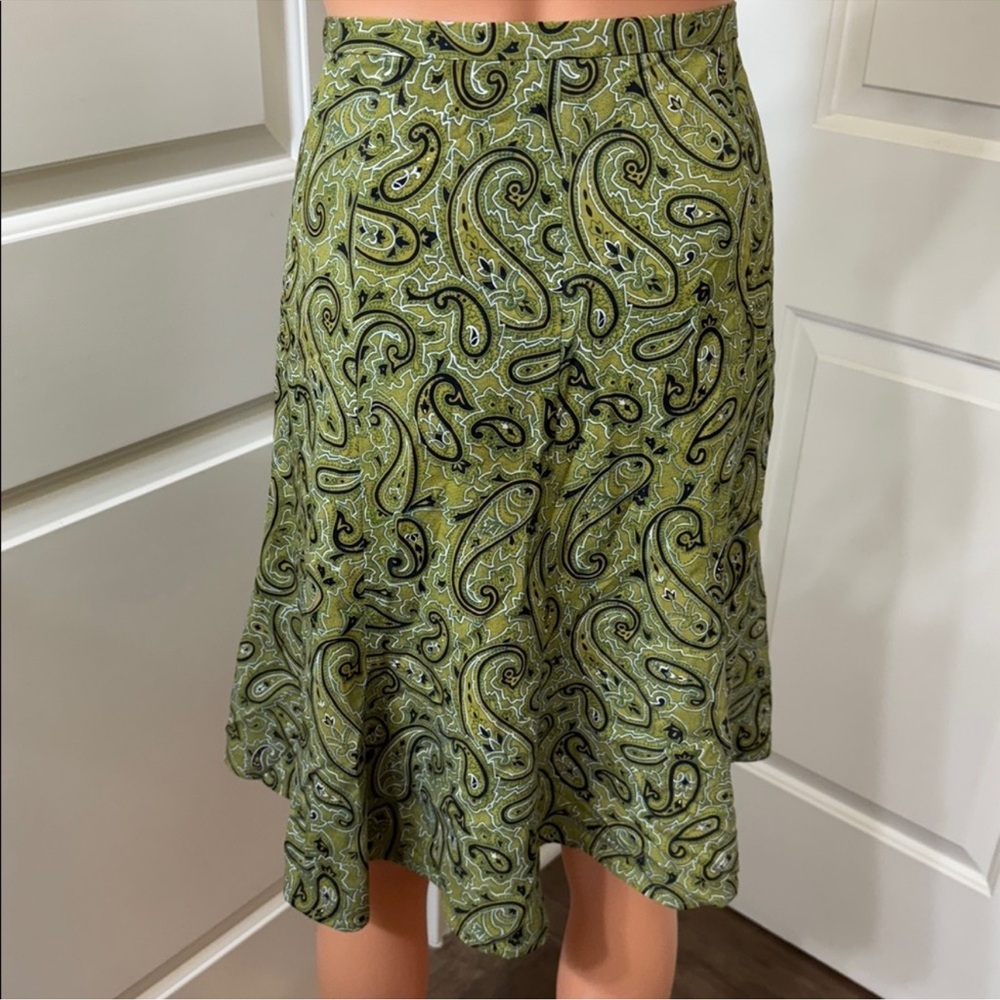Vintage Marshall Fields 100% Silk Paisley Midi Skirt Green Boho Size 12 - Picture 3 of 4